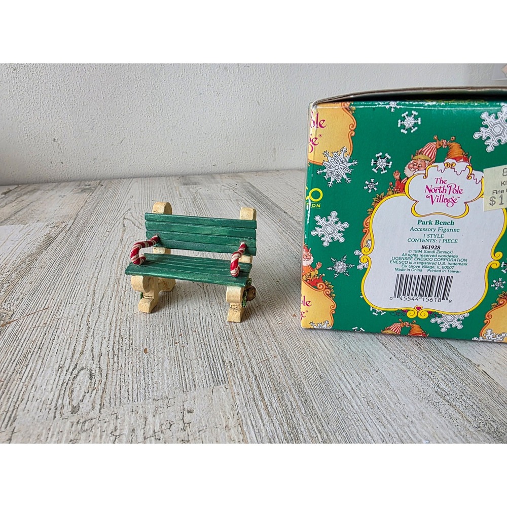 Vintage enesco sandi ziminicki park bench 861928 North Pole village 1994